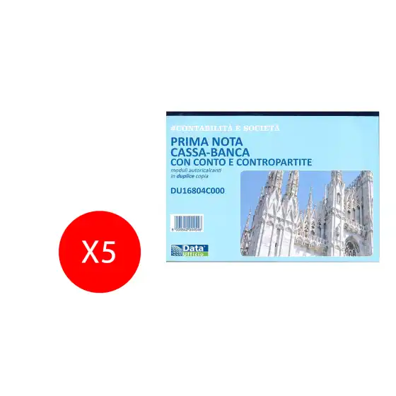 Data Ufficio Prima Nota Cassa-Banca con conto e contropartitemoduli autoricalcanti in duplice copia formato A4 5 Pezzi Originale