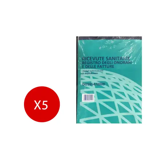 Data Ufficio Blocco Ricevute Sanitarie 50x2 Duplice Copia Autoricalcante DU165470000 5 Pezzi Originale - 1