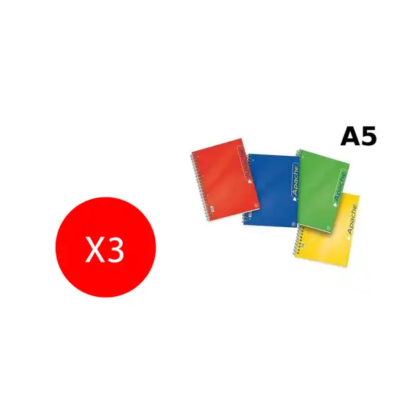 Quaderno Spiralato Apache A5 Skip 140 Fogli Rigatura 5M 02138075M 3 Pezzi Pigna - 1