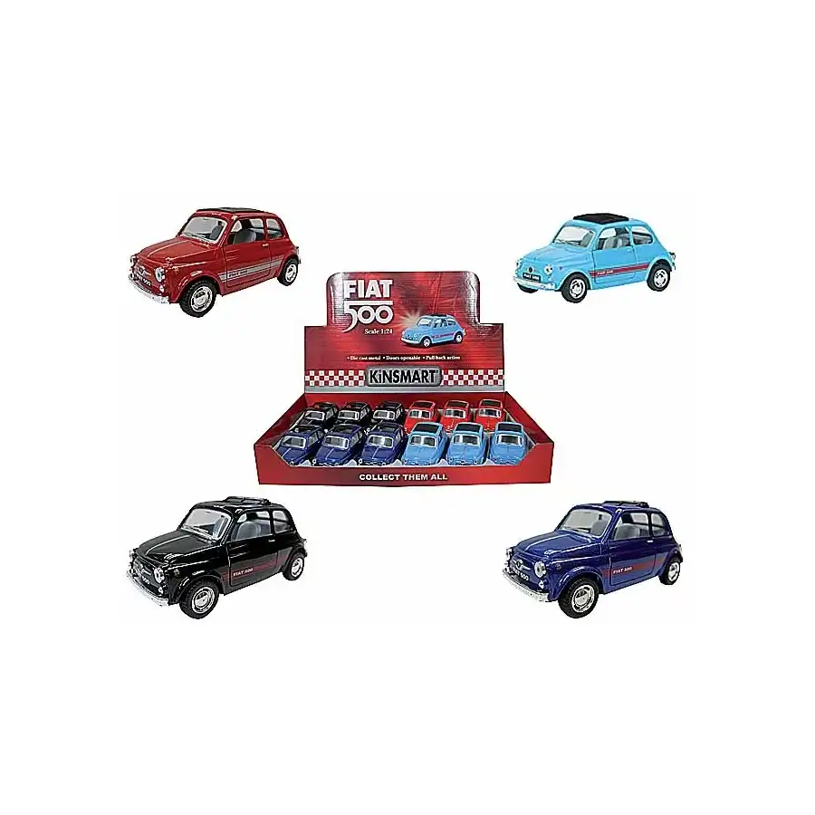 Auto Macchinina Fiat 500 die cast funzionamento a retrocarica Scala 1:24 Espositore 12 Pezzi EasyToys - 1