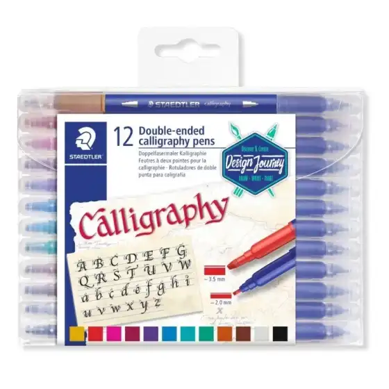 Penne Calligrafiche a 2 Punte Confezione 12 Penne Colori Assortiti 3005 TB12 Staedtler - 1