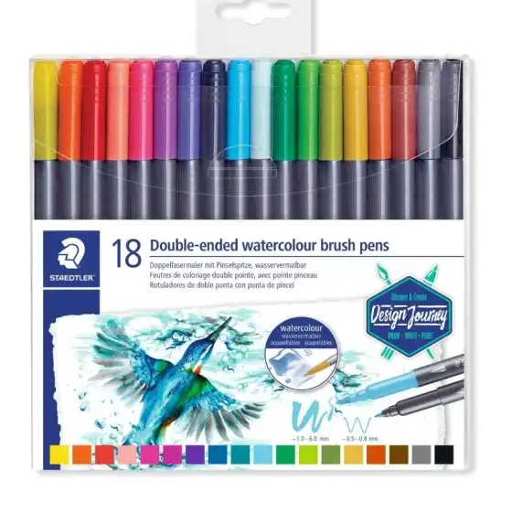 Pennarelli Acquerellabili a Due Punte 18 Pezzi Colori Assortiti 3001 TB18 Staedtler - 1