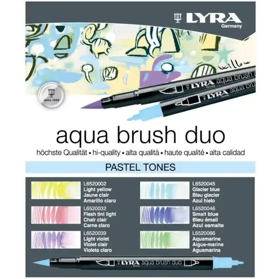Pennarello Doppia Punta Aqua Brush Set Pastello 6 Pennarelli L6521061 Lyra - 1