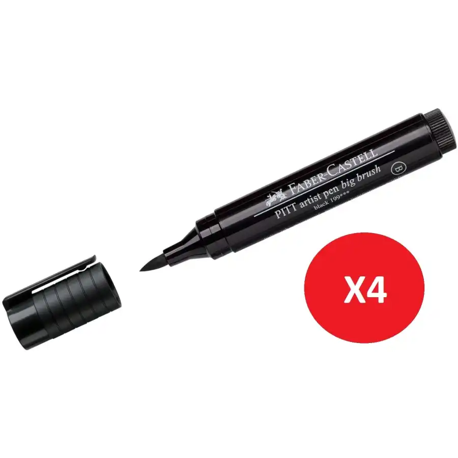 Pennarello Pitt Artist Pen Big Brush Nero B Confezione 4 Pz 167699 Faber Castell - 1