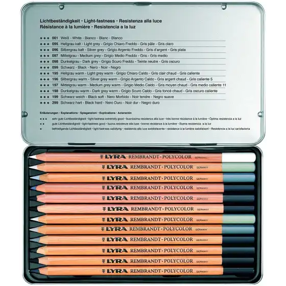 Matita Polycolor Scala di Grigi Astuccio in Metallo 12 Pz L2001122 Lyra - 4