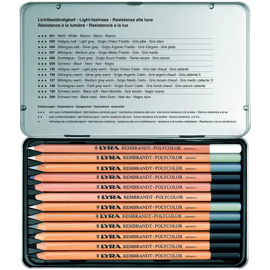 Matita Polycolor Scala di Grigi Astuccio in Metallo 12 Pz L2001122 Lyra - 4