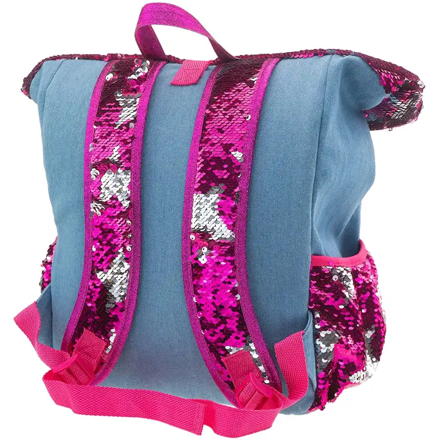 Zaino jeans con paillettes color magenta girabrilla - 2