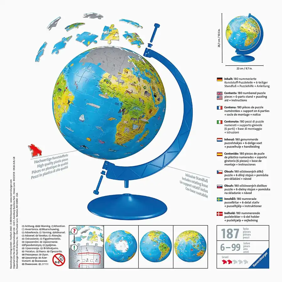 Puzzle 3D Globo Terrestre 26.7 x 23 cm 180 Pezzi Ravensburger - 2
