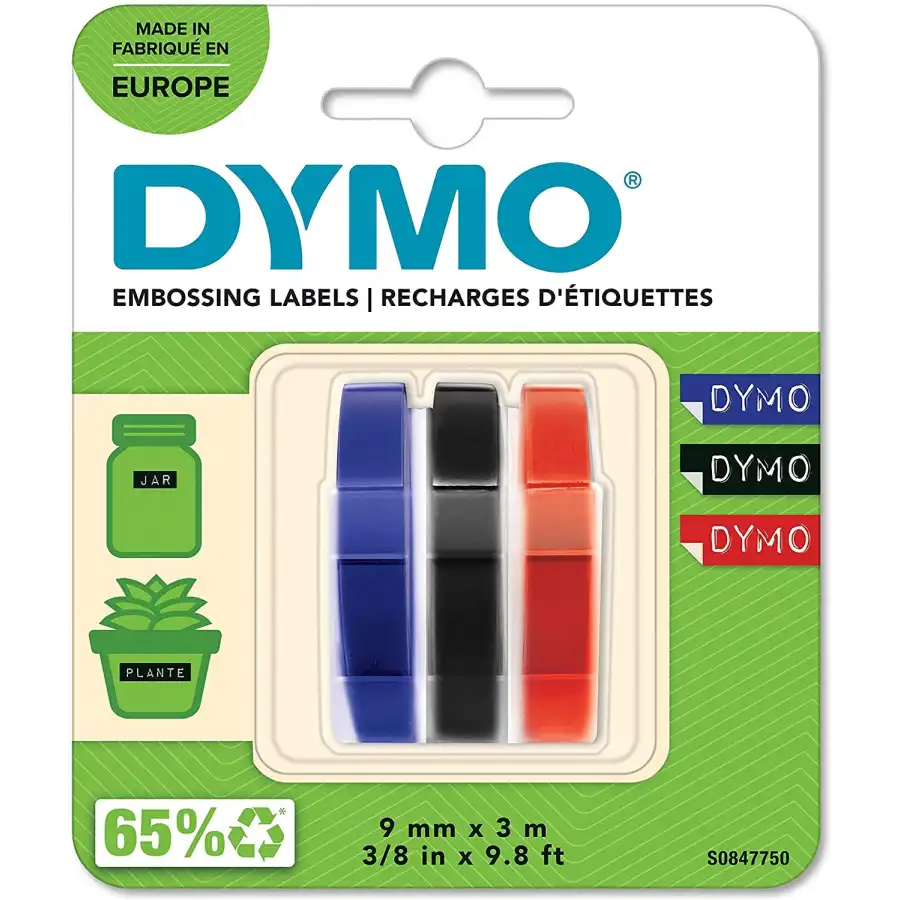 Etichette Autoadesive a Rilievo in Vinile Nero/Blu/Rosso Dymo - 1