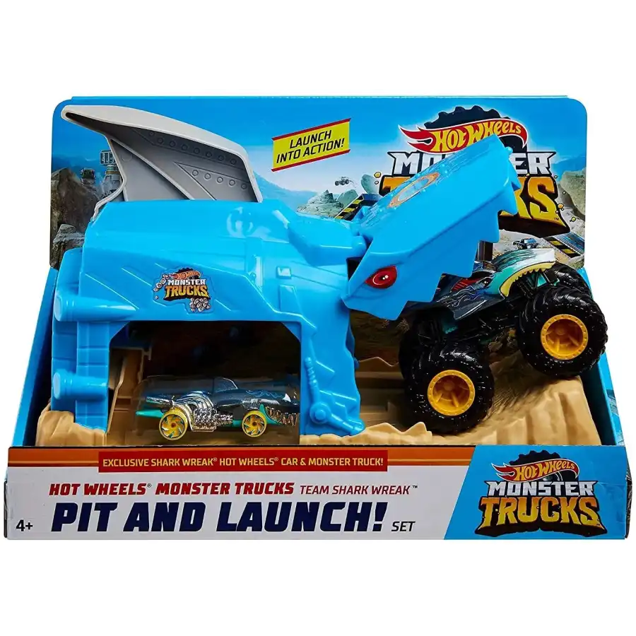 Hot Wheels Lanciatore Garage Shark Wreak con Veicolo Monster Truck GKY03 Mattel - 1