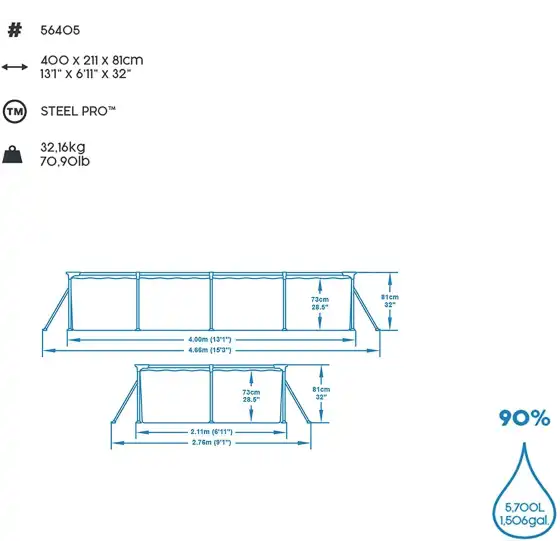Bestway 56405  Piscina Rettangolare Steel Pro 400 x 211 x 81 cm Bestway - 8