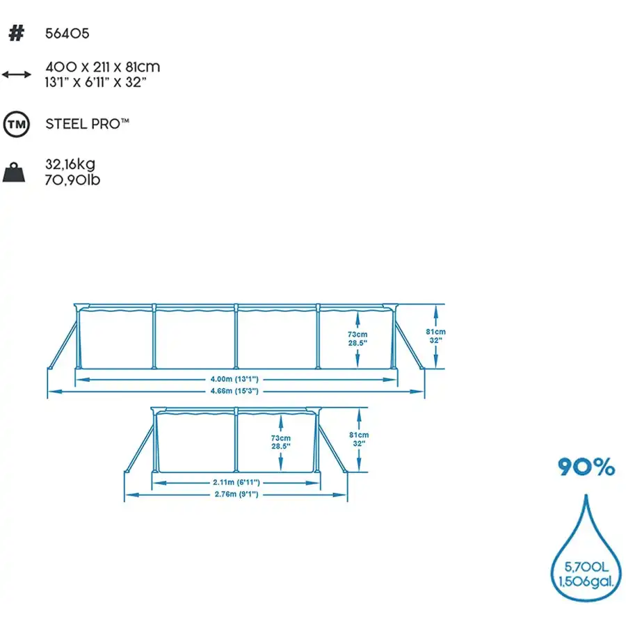 Bestway 56405  Piscina Rettangolare Steel Pro 400 x 211 x 81 cm Bestway - 8