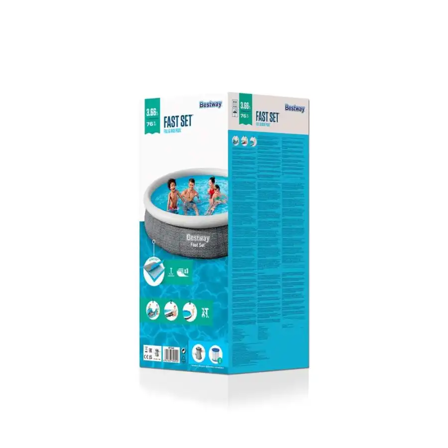 Bestway 57445 Piscina Gonfiabile Rotonda Grigia Fast Set 366 x 76 cm con Pompa Filtro Bestway - 3