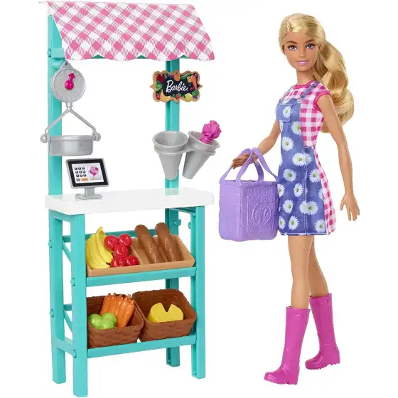 Barbie - Mercato Frutta e Verdura con bambola bionda HCN22