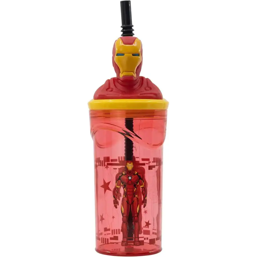 Avengers Iron Man Bicchiere con Cannuccia Statuina 3D