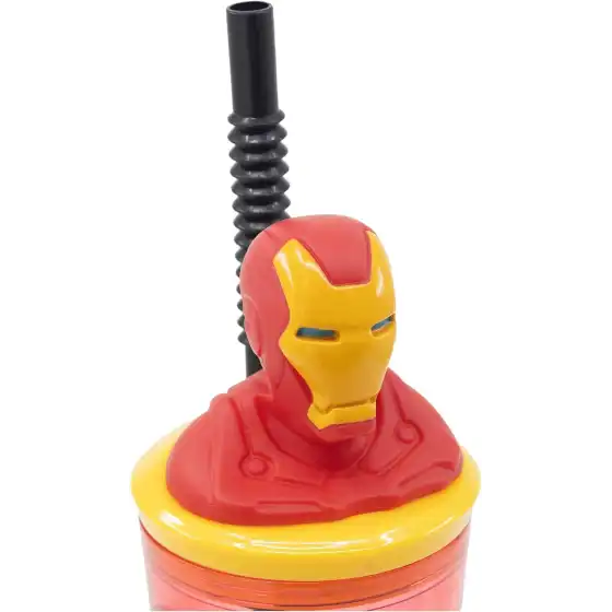 Avengers Iron Man Bicchiere con Cannuccia Statuina 3D