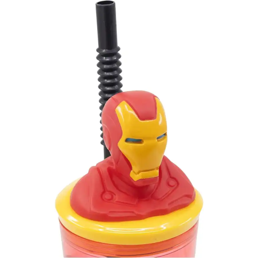 Avengers Iron Man Bicchiere con Cannuccia Statuina 3D