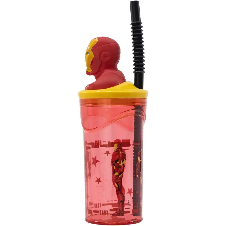 Avengers Iron Man Bicchiere con Cannuccia Statuina 3D