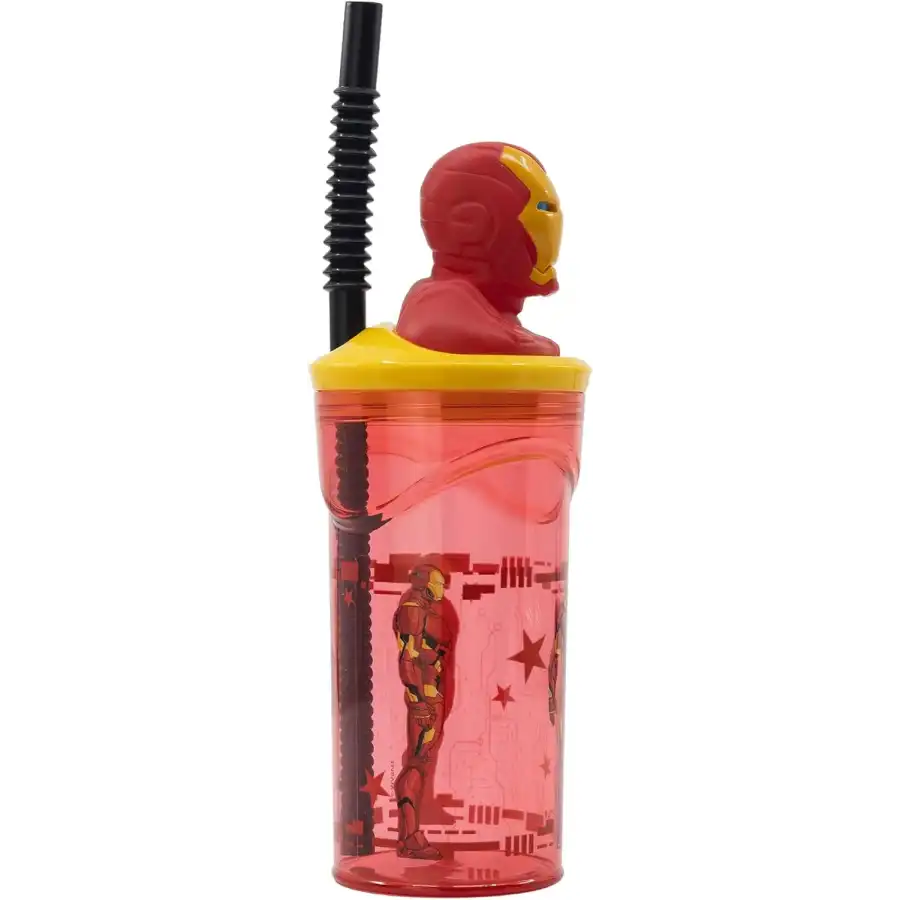 Avengers Iron Man Bicchiere con Cannuccia Statuina 3D