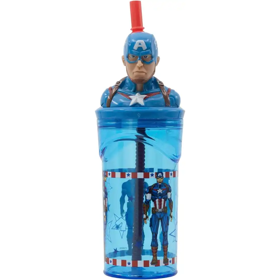 Avengers Capitan America Bicchiere con Cannuccia Statuina 3D