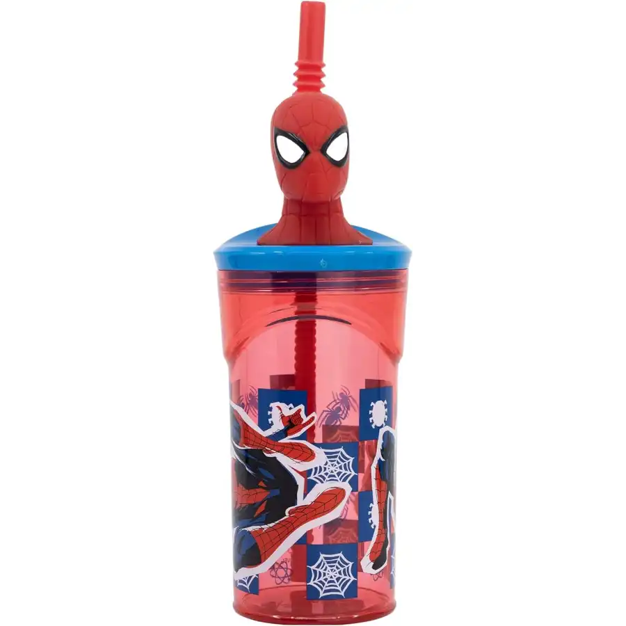 Spider Man Bicchiere con Cannuccia Statuina 3D