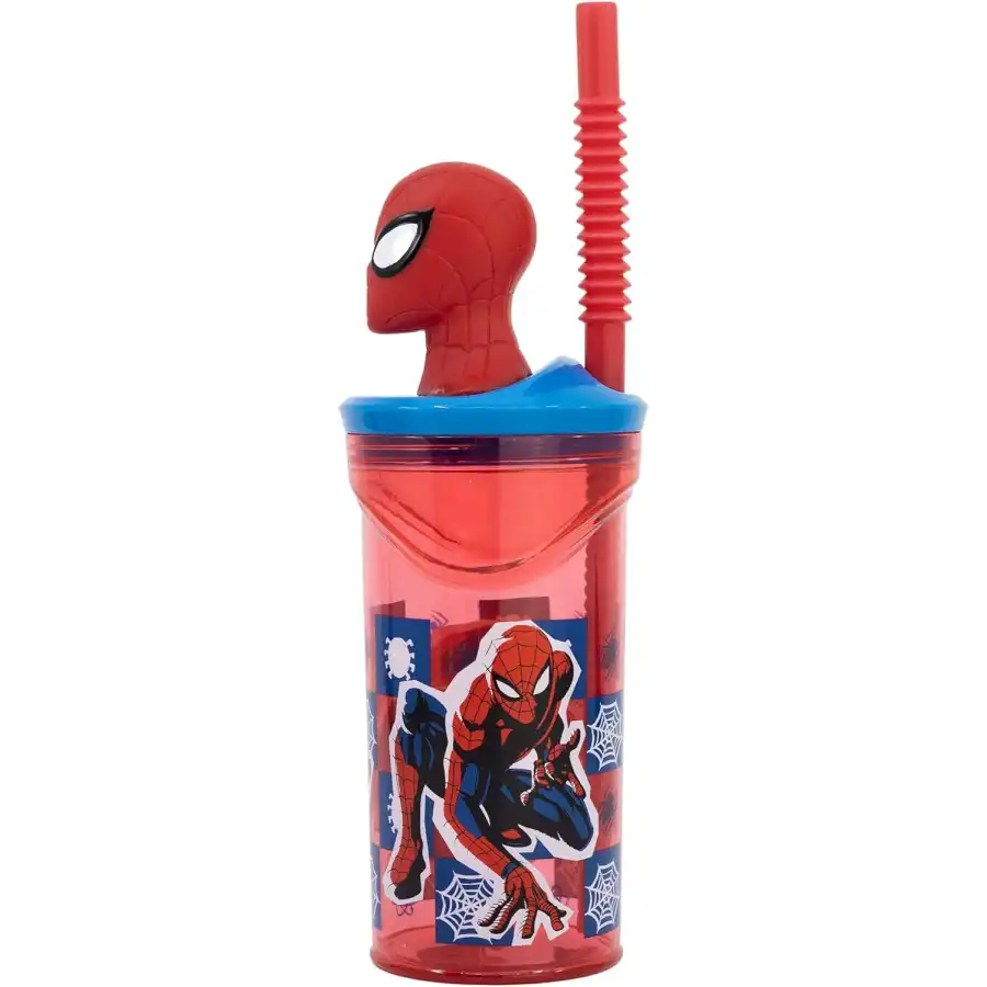 Spider Man Bicchiere con Cannuccia Statuina 3D