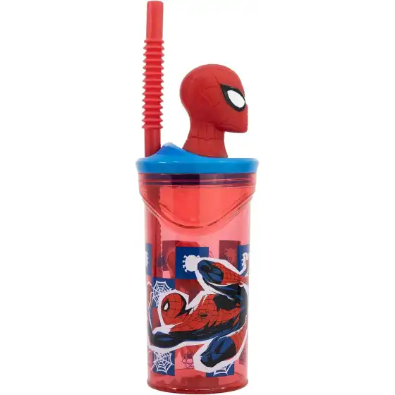 Spider Man Bicchiere con Cannuccia Statuina 3D