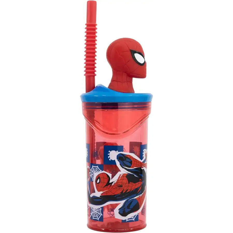 Spider Man Bicchiere con Cannuccia Statuina 3D