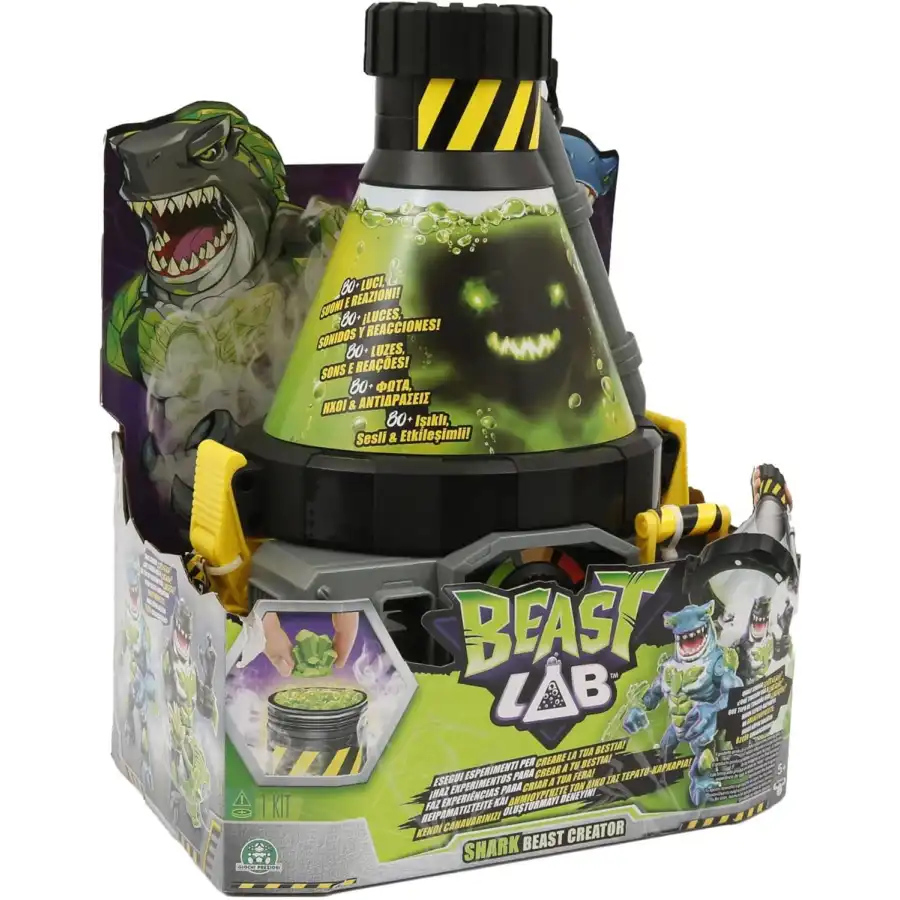 Beast Lab, Laboratorio Esperimenti Slime per la Creazione Squalo Bestia 20 cm con Luci, Suoni e Accessori