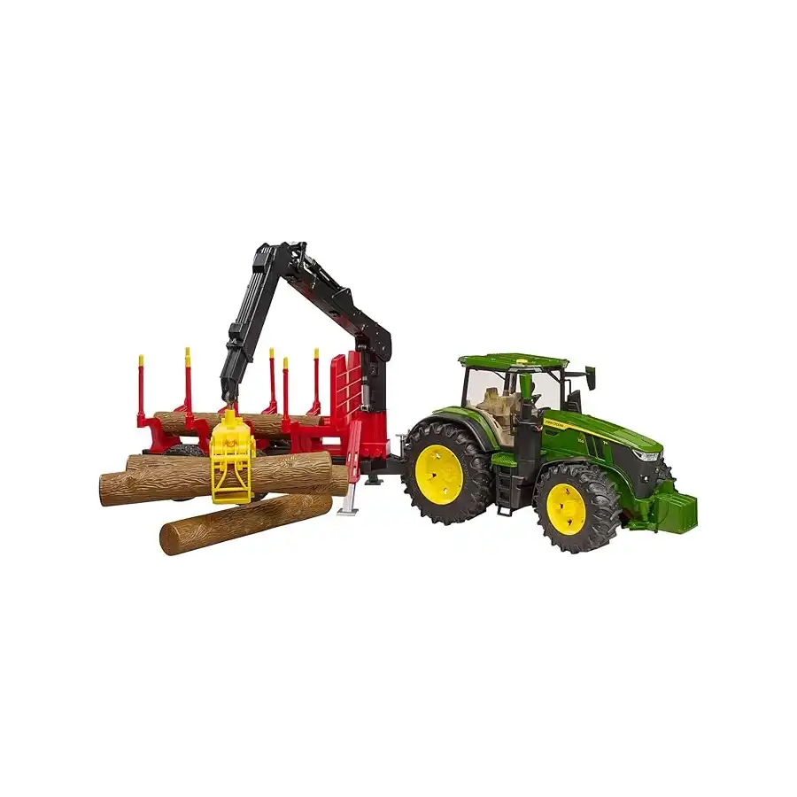 Bruder 03154 Trattore John Deere 7R 350 con Rimorchio e 4 Tronchi