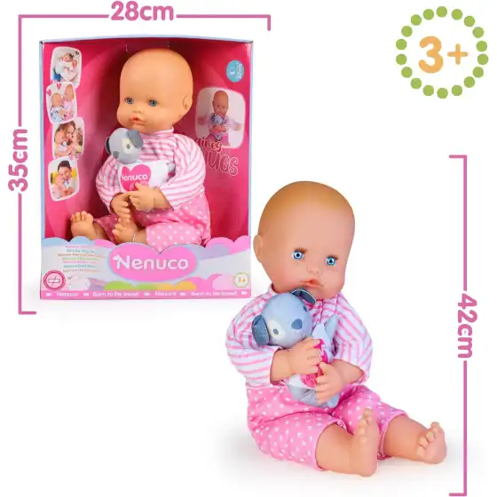 Nenuco - Bambola morbida 42 cm con vestitino rimovibile, le braccia si chiudono in un abbraccio, include un cagnolino morbido