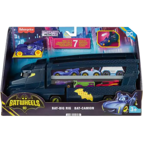 Fisher-Price DC Batwheels - Bat-Autotreno playset Autotreno con rampa e veicolo Bam Batmobile in scala 1:55 incluso HMX07