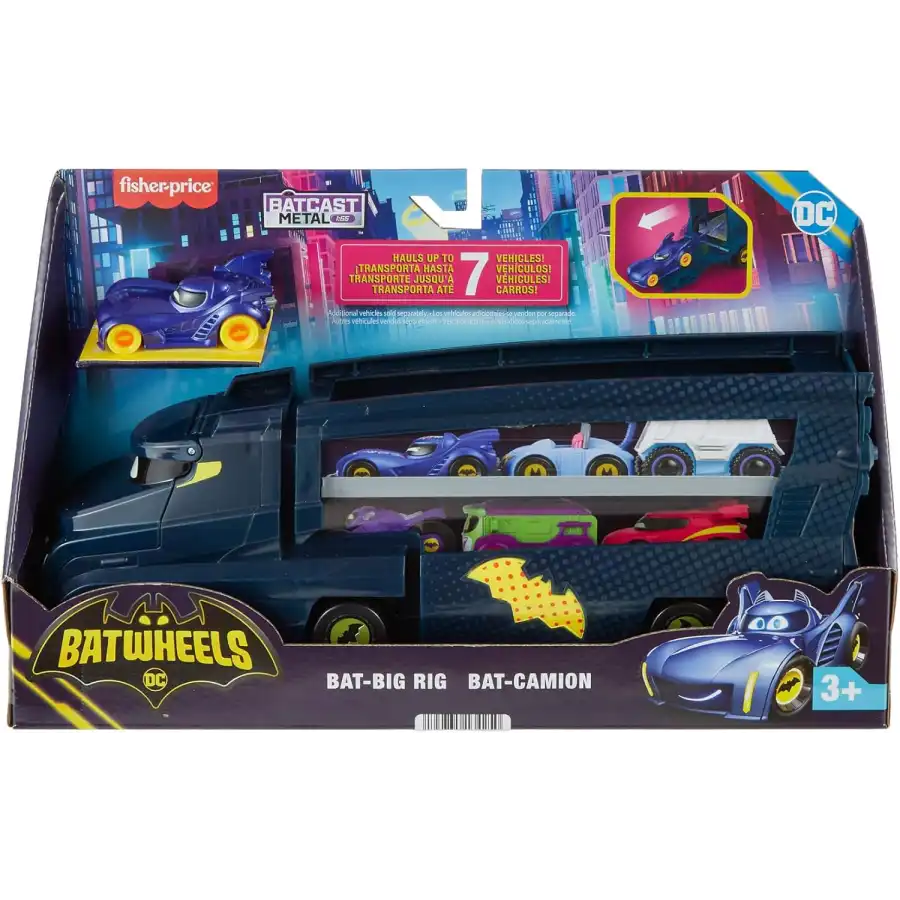 Fisher-Price DC Batwheels - Bat-Autotreno playset Autotreno con rampa e veicolo Bam Batmobile in scala 1:55 incluso HMX07