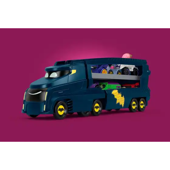 Fisher-Price DC Batwheels - Bat-Autotreno playset Autotreno con rampa e veicolo Bam Batmobile in scala 1:55 incluso HMX07