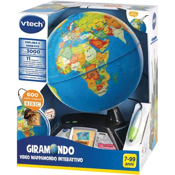 VTech Giramondo - Video Mappamondo Interattivo, Mappamondo Bambini con Penna Touch e Schermo 2.7"
