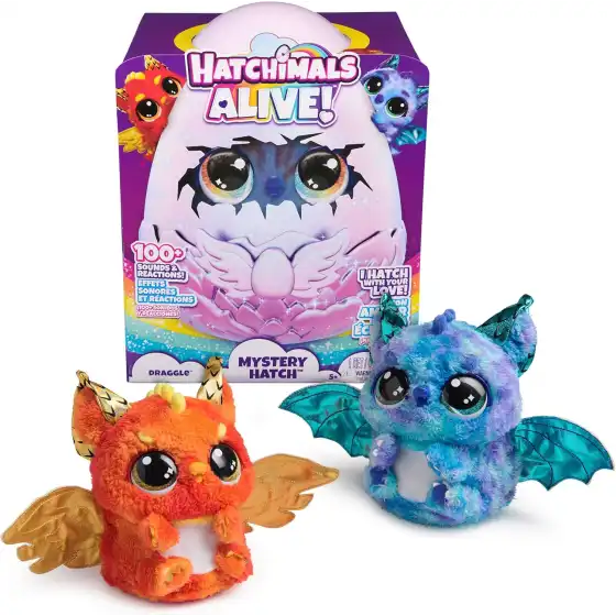 Hatchimals Alive, Uovo Mystery Hatch Draggle, Peluche Interattivo a Sorpresa con Effetti Speciali
