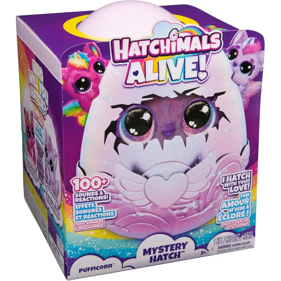 Hatchimals Alive, Uovo Mystery Hatch Pufficorn, Peluche Interattivo a Sorpresa con Effetti Speciali