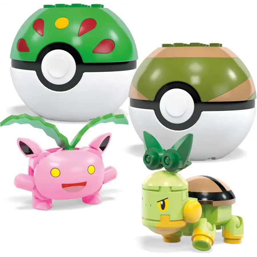Mega Pokemon - Set 4 Pokeball di Tipo Erba da costruire HWR77