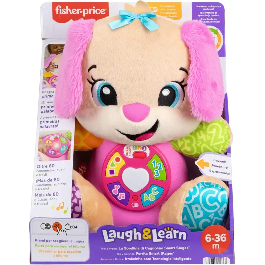 Fisher-Price Peluche Musicale Sis Smart Stages Fisher-Price Ridi E Impara Rosa, JFD35