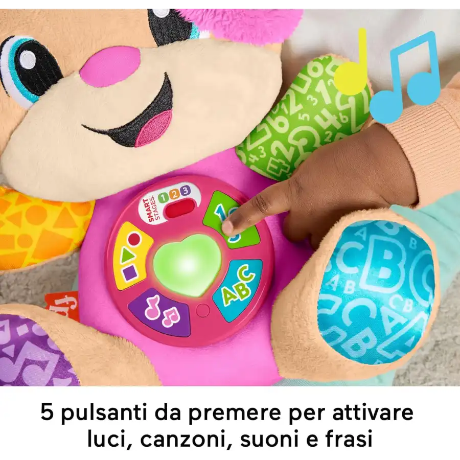 Fisher-Price Peluche Musicale Sis Smart Stages Fisher-Price Ridi E Impara Rosa, JFD35