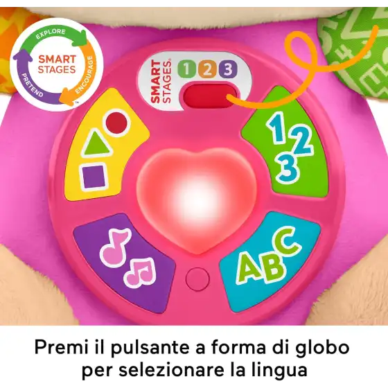 Fisher-Price Peluche Musicale Sis Smart Stages Fisher-Price Ridi E Impara Rosa, JFD35