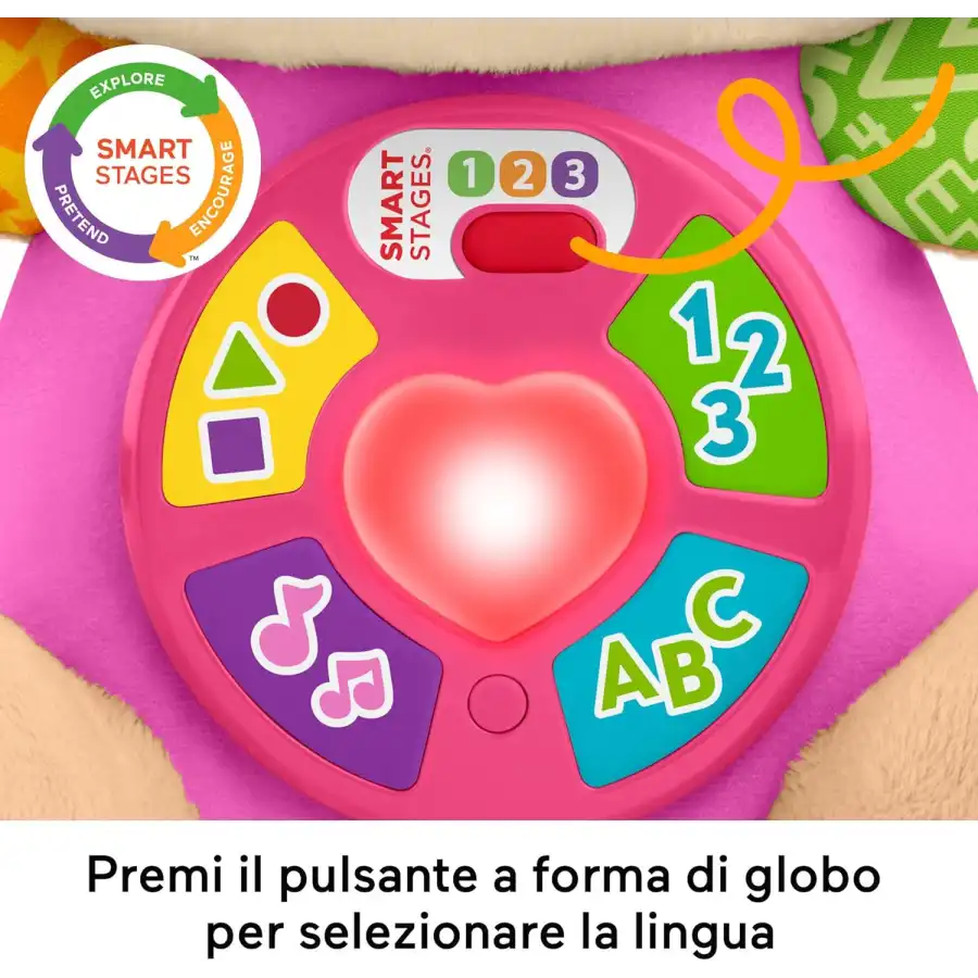 Fisher-Price Peluche Musicale Sis Smart Stages Fisher-Price Ridi E Impara Rosa, JFD35