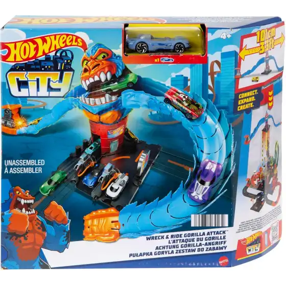 Hot Wheels - City Gorilla Attacco Distruttivo, Playset a Tema Stazione di Servizio con 1 Macchinina HDR30