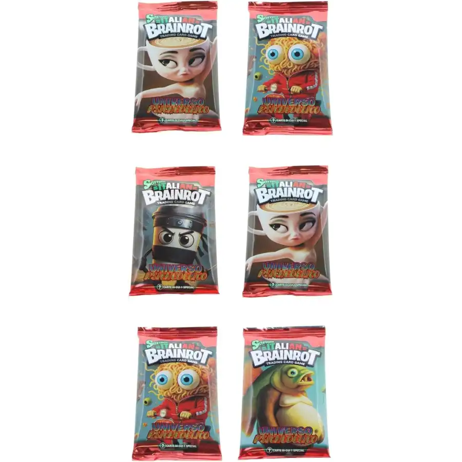 Skifidol Italian Brainrot - 6 bustine con 7 carte ciascuna, 1 carta special in ogni pacchetto, serie Universo Psichedelico