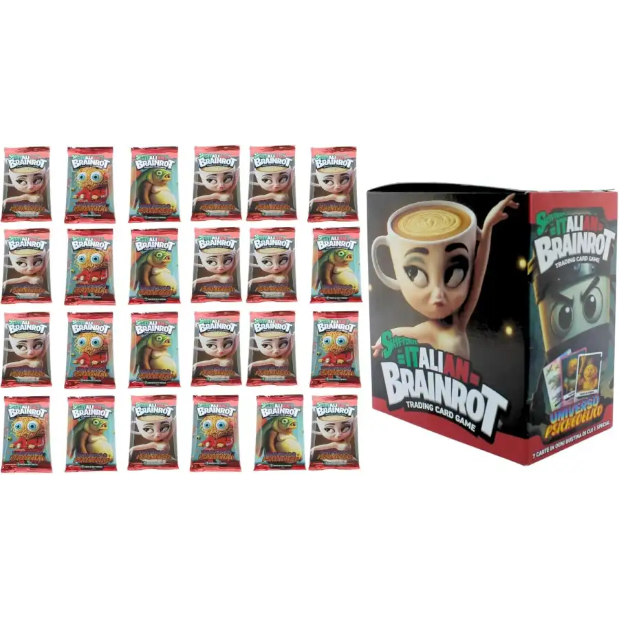 Skifidol Italian Brainrot - BOX 24 bustine con 7 carte ciascuna, 1 carta special in ogni pacchetto, serie Universo Psichedelico