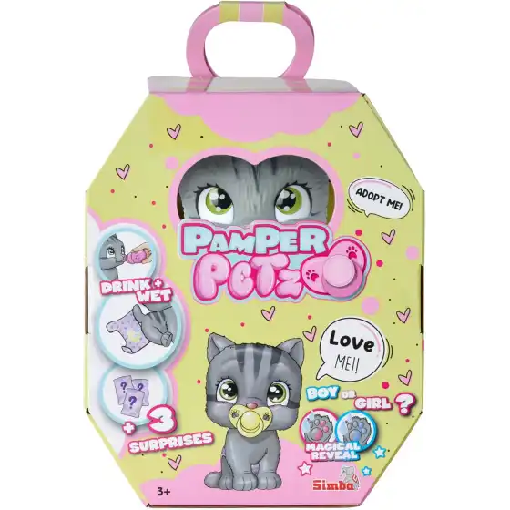 Simba - Pamper Petz Gattino Beve e Bagna con Pannolino con Zampina Gender Reveal