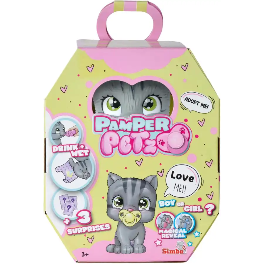 Simba - Pamper Petz Gattino Beve e Bagna con Pannolino con Zampina Gender Reveal