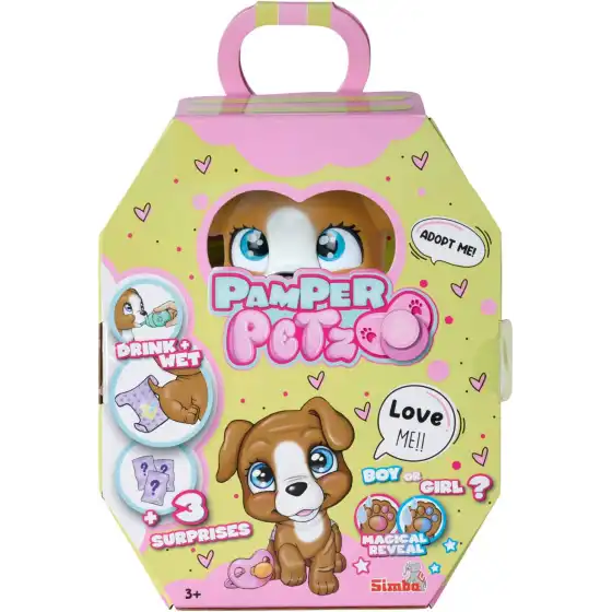 Simba - Pamper Petz Cagnolino Beve e Bagna con Pannolino con Zampina Gender Reveal