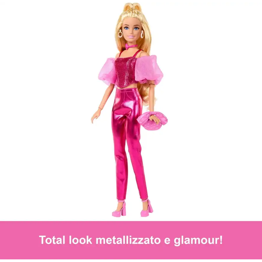 Barbie Deluxe Fashionistas JFP40 - Barbie con abito Rosa Metallizzato e Capelli Biondi