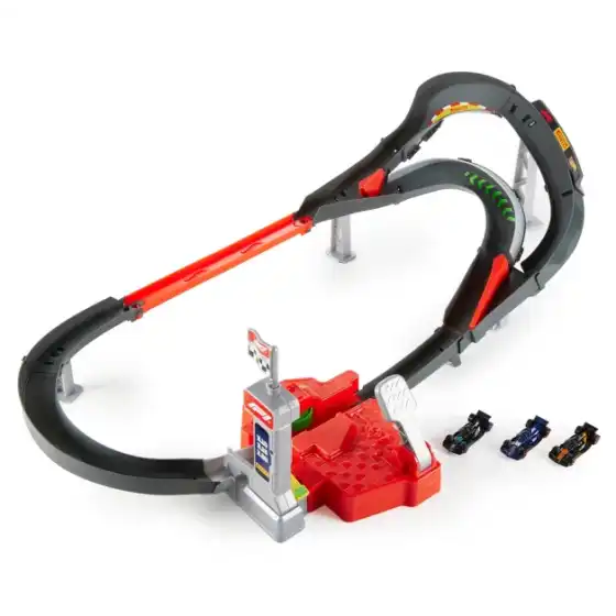 Hot Wheels JDY15 - Pista Racing Formula 1 Circuito Sprint con 3 Macchinine Die Cast 1:64